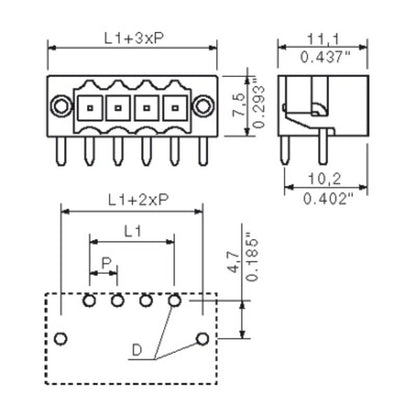 1050530000 - 3.50mm Pitch PCB Male Header Connector, 10-Pole, 90° Angle  (Pack of 385)
