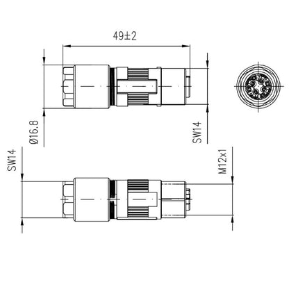 2812410000 - Robust M12 Field Attachable Connector, IP67 Waterproof, 4A, 5-9.7mm