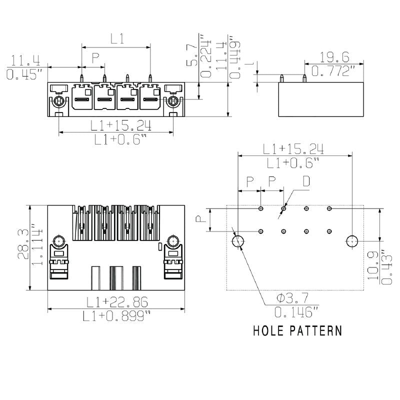 2546050000 - 7.62mm 5-Pole Black PCB Connector with Screw Flange  (Pack of 95)