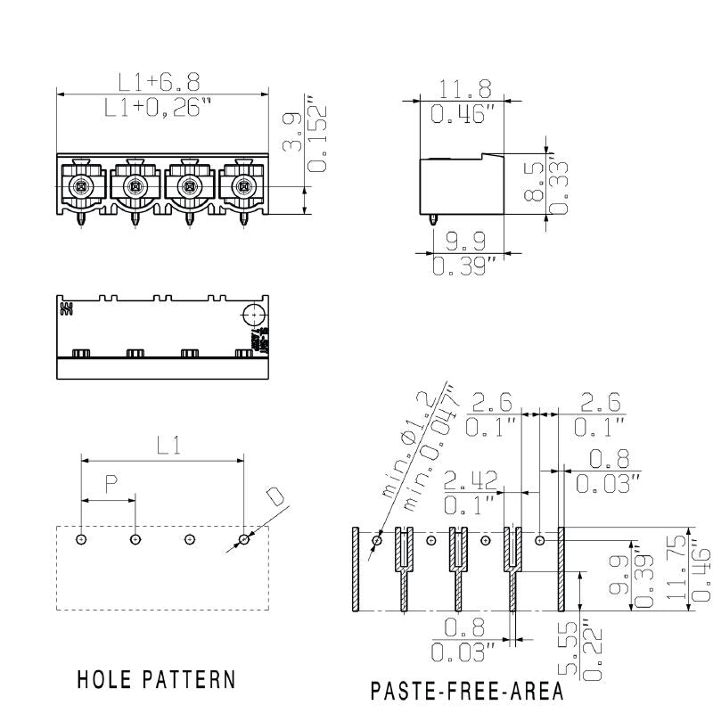 3040780000 - 7.62mm 4-Pole Male PCB Connector with 2.1mm Tinned Pins  (Pack of 350)