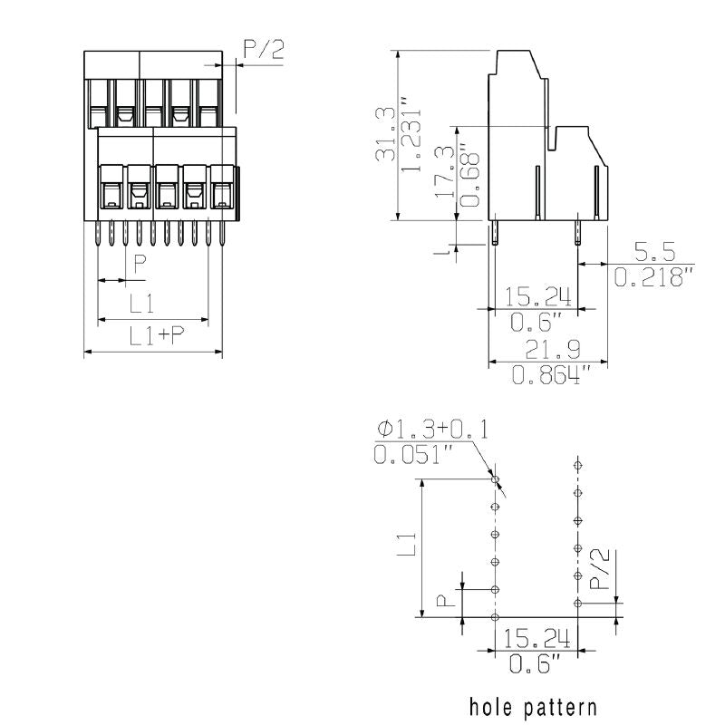 1977420000 - 5mm Circuit Board Terminal, 38 Poles, 90° Config, Solder Pin  (Pack of 10)