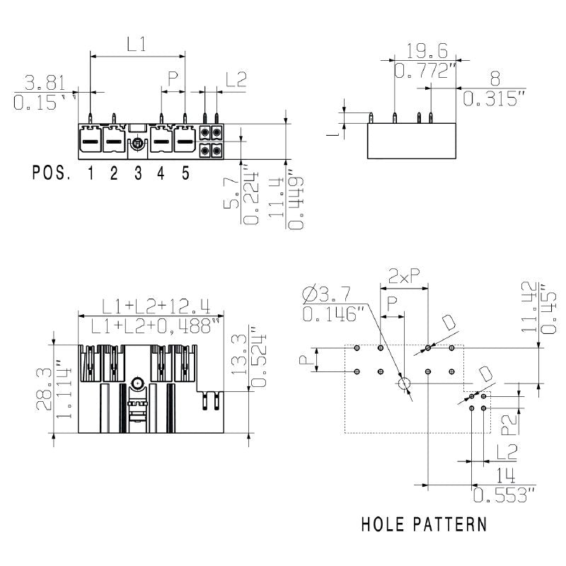 1156300000 - 7.62mm 5-Pole Male Header Connector with 270° Angle  (Pack of 30)