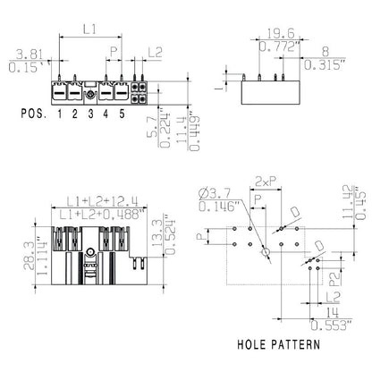 1156300000 - 7.62mm 5-Pole Male Header Connector with 270° Angle  (Pack of 30)