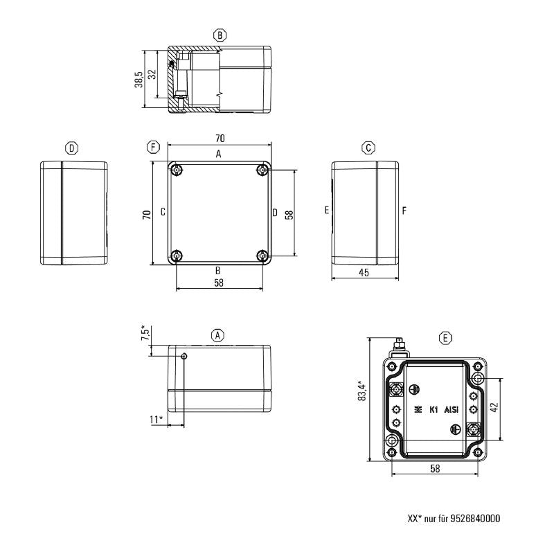 9529120000 - 70mm Aluminum Enclosure with Textured Silver Finish  (Pack of 10)