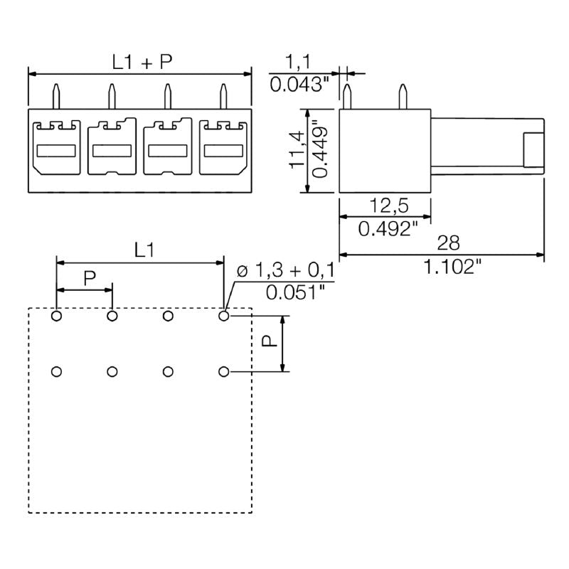 1929330000 - 5-Pole 7.62mm PCB Header Connector with 270° Angle  (Pack of 50)