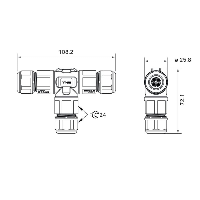 2685590000 - IP68 T-Piece Connecting Module with 3 Poles and Glass Fiber