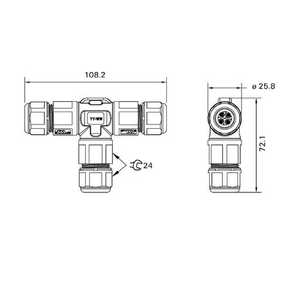 2685590000 - IP68 T-Piece Connecting Module with 3 Poles and Glass Fiber