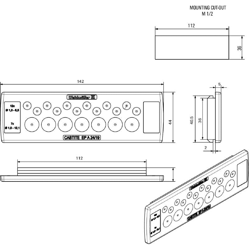 2743580000 - TPE Cable Entry Plate for 19 Cables, 44mm x 142mm  (Pack of 10)