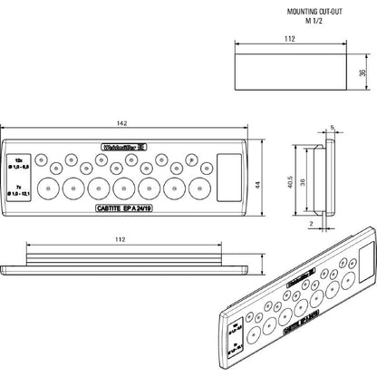 2743580000 - TPE Cable Entry Plate for 19 Cables, 44mm x 142mm  (Pack of 10)