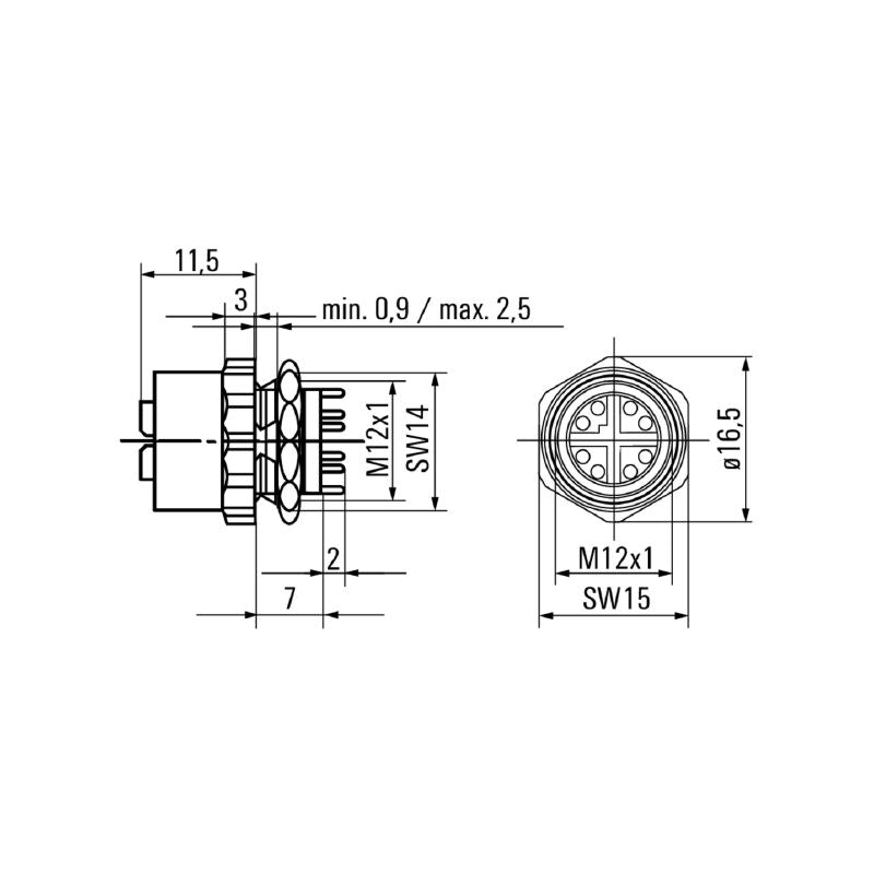 1324010000 - M12 IP67 PCB Connector, Solder, Cat.6A Class EA  (Pack of 10)