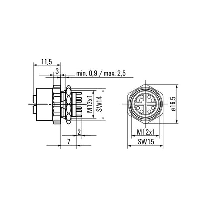 1324010000 - M12 IP67 PCB Connector, Solder, Cat.6A Class EA  (Pack of 10)
