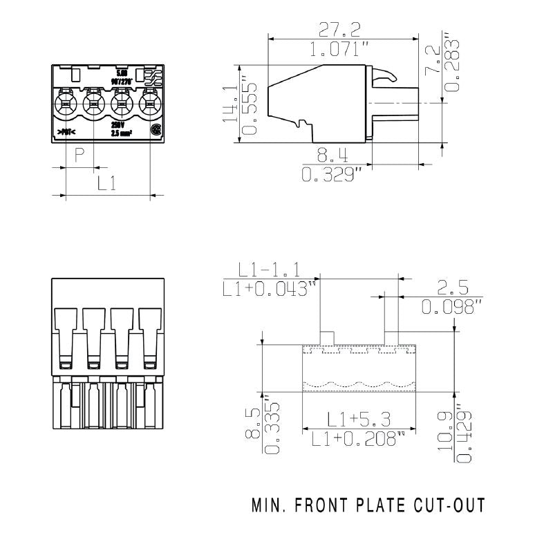 2004100000 - 5.08mm 13-Pole Female PCB Connector, 270° Clamping Design  (Pack of 24)