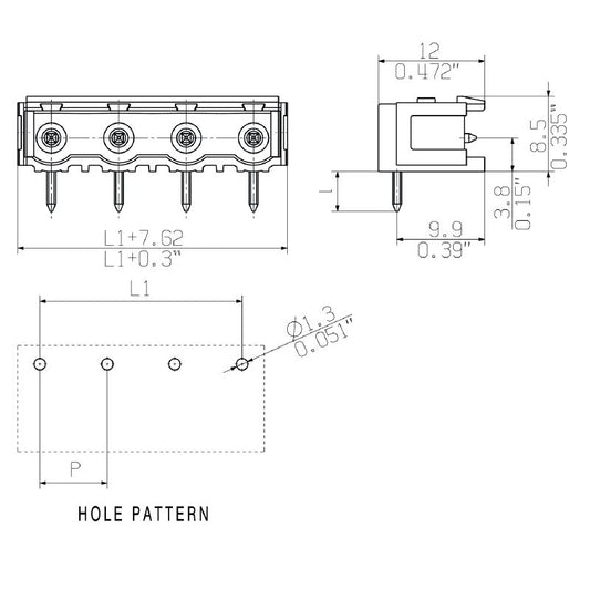 2865310000 - 6-Pole 7.62mm PCB Connector with 90° Elbow Design  (Pack of 50)