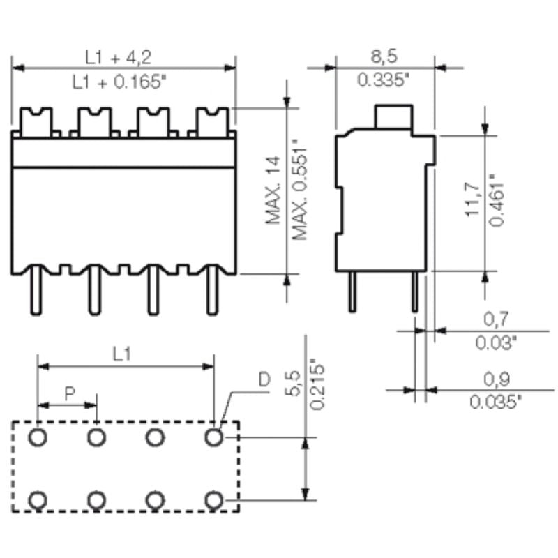 1825990000 - 5-Pole 5.00mm PCB Terminal with 3.5mm Solder Pin  (Pack of 22)