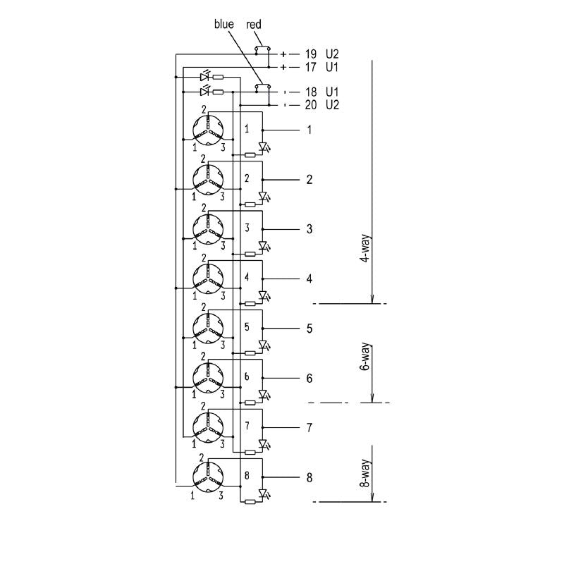 1760061000 - M12 IDC Hood Distributor with LED Indicator, 10-30V  (Pack of 2)