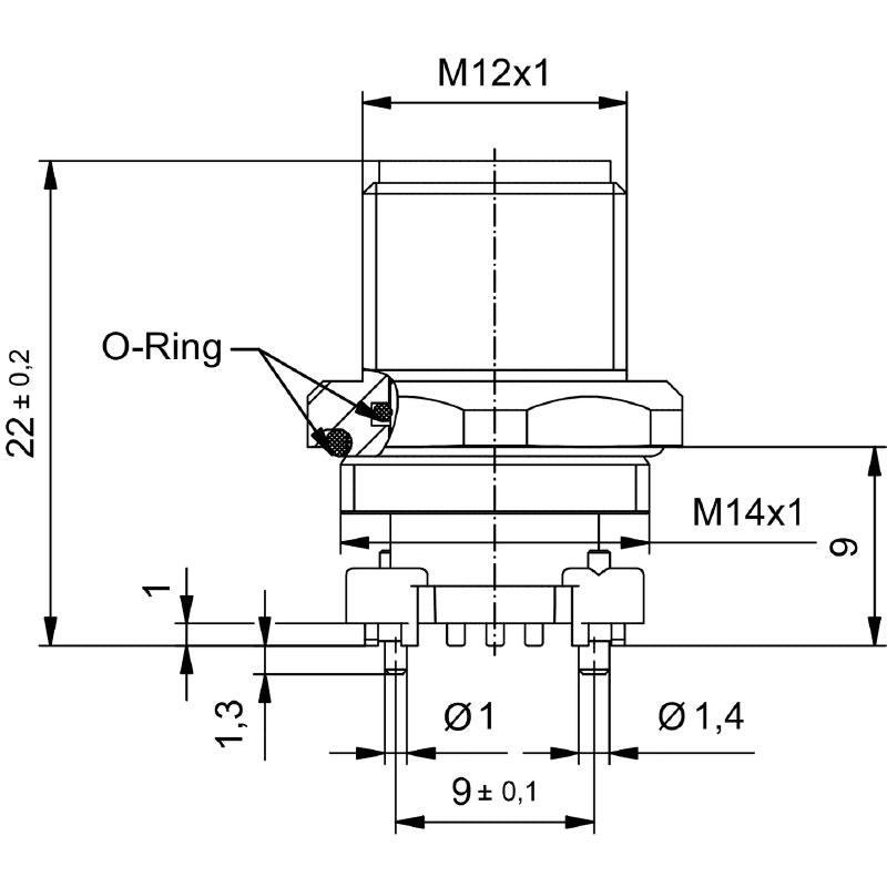 2423260000 - M12 8-Pole Connector with M14 Mounting Thread  (Pack of 25)