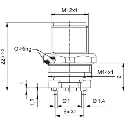 2423260000 - M12 8-Pole Connector with M14 Mounting Thread  (Pack of 25)
