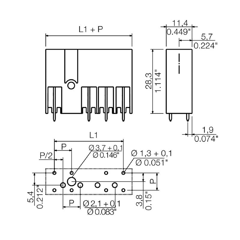 1543190000 - 7.62mm Male PCB Connector, 6 Poles, 180° Elbow, Black  (Pack of 30)