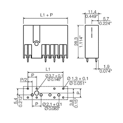 1543190000 - 7.62mm Male PCB Connector, 6 Poles, 180° Elbow, Black  (Pack of 30)