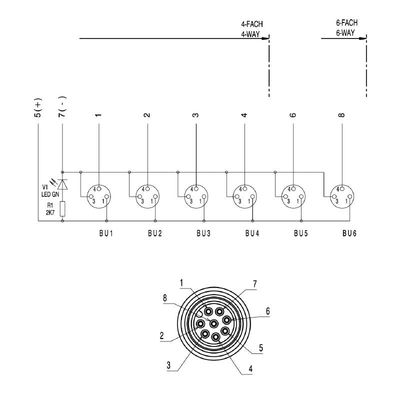 1051760000 - M12 8-Pole PNP Connector with LED Indicator and 113mm Depth