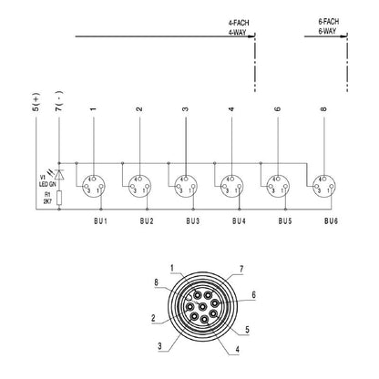 1051760000 - M12 8-Pole PNP Connector with LED Indicator and 113mm Depth