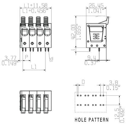 1988600000 - 10mm Black PCB Terminals with 90° Connector and 5mm Solder Pin  (Pack of 40)