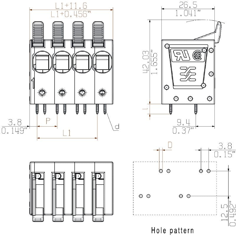 2453690000 - 10mm Circuit Board Terminal with 90° Connection Angle  (Pack of 40)