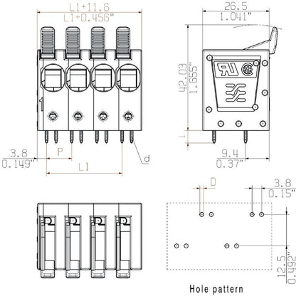 2453690000 - 10mm Circuit Board Terminal with 90° Connection Angle  (Pack of 40)