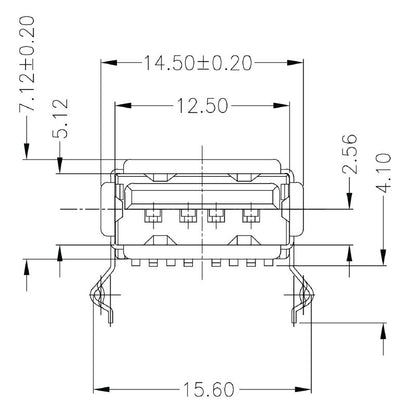 2563720000 - 90° USB 2.0 Type A Connector for PCB Assemblies  (Pack of 100)