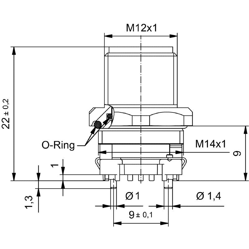 2423290000 - M12 4-Pole Plug Connector with M14 Thread and IP67 Rating  (Pack of 25)