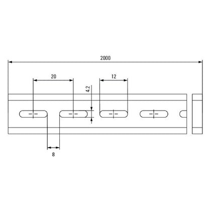 0117500000 - 2000mm Steel Terminal Rail with Zinc Plating, Easy Mounting  (Pack of 2)