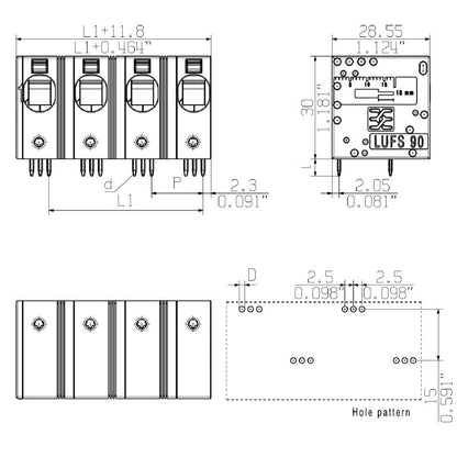 2500570000 - 15mm Black PCB Terminal, 3-Pole, 90° Orientation  (Pack of 30)