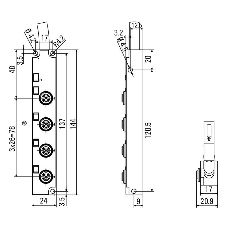 1070660000 - 10M M12 Fixed Cable, IP68, 9A Rated, A-coded Connector