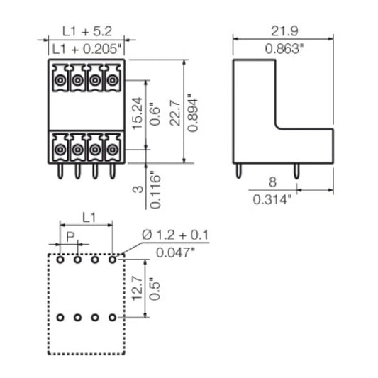 1032230000 - 28-Pole 3.81mm PCB Connector with 90° THT Solder  (Pack of 20)