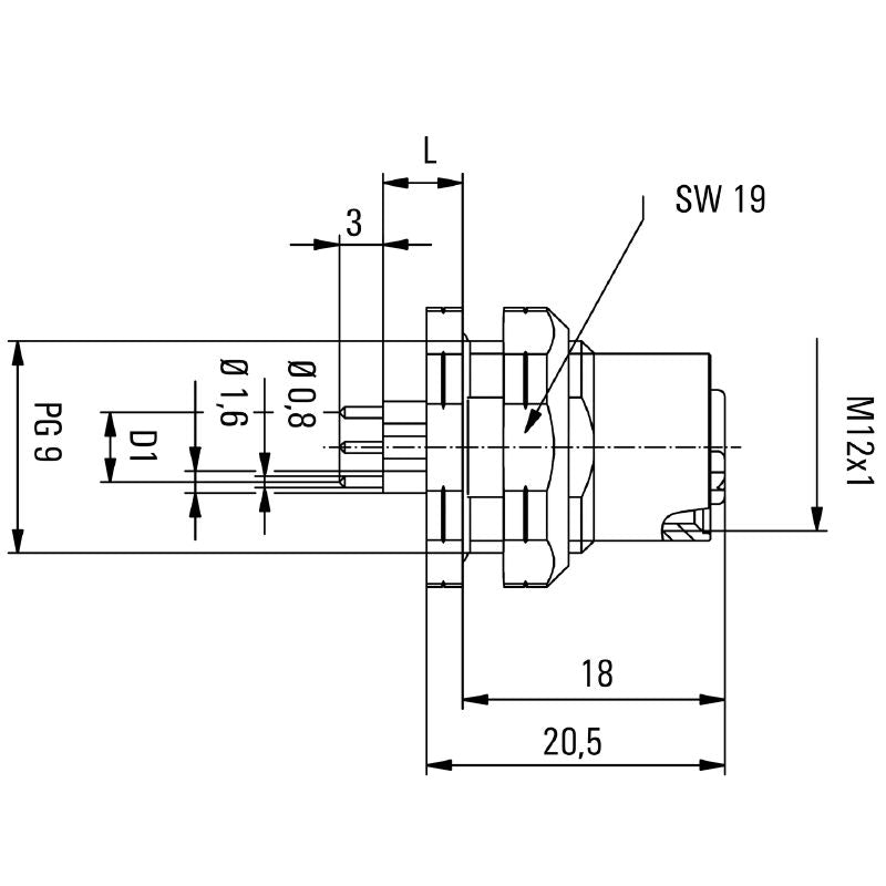 2424440000 - M12 4-Pole PCB Connector with PG 9 Thread, RoHS Compliant  (Pack of 10)