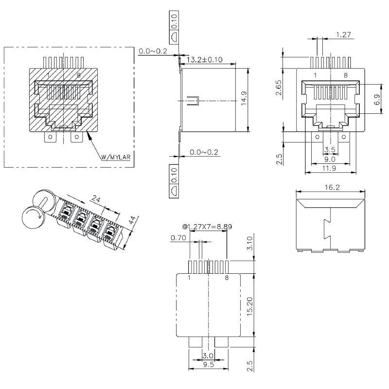 1433900000 - 180° PCB RJ45 Jack, 8-Pole, RoHS Compliant  (Pack of 300)