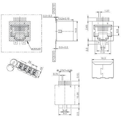 1433900000 - 180° PCB RJ45 Jack, 8-Pole, RoHS Compliant  (Pack of 300)