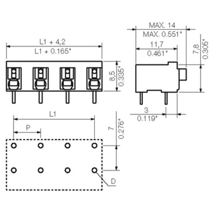 1824890000 - 7.50mm Black Circuit Board Terminal, 3 Poles, PUSH IN  (Pack of 28)