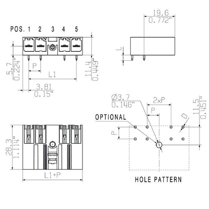 1048690000 - 7.62mm Male PCB Connector, 5 Poles, 90° Angle, Tinned Black  (Pack of 36)