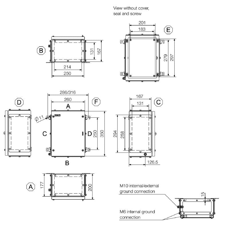 1194890003 - Stainless Steel Terminal Box 350mm H x 260mm W x 200mm D