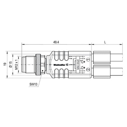 1332340200 - 2m M12 A-Coded Valve Cable with Protective Diode