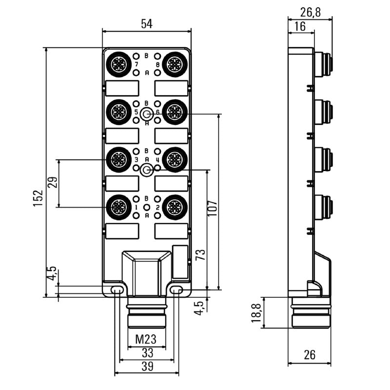 1859140000 - 19-Pole M23 30V Connector with LED, RoHS Certified