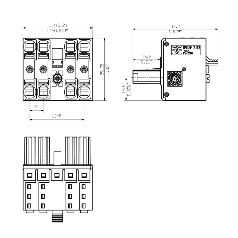 2720600000 - 7.62mm PCB Female Connector with Push-In Actuator  (Pack of 15)