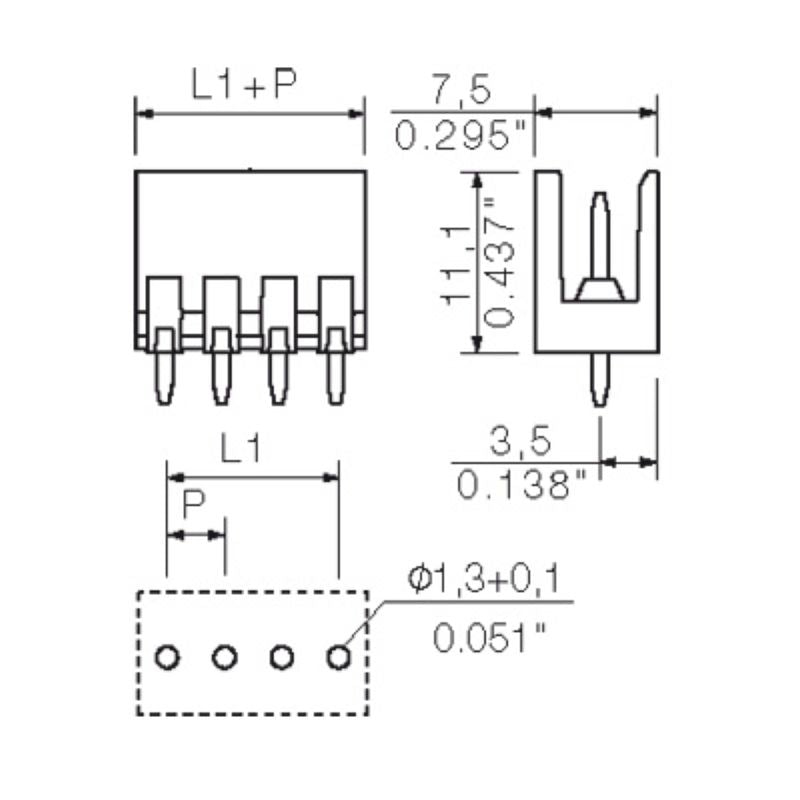 1604940000 - 3.50mm 4-Pole PCB Connector with 4.5mm Orange Pins  (Pack of 100)