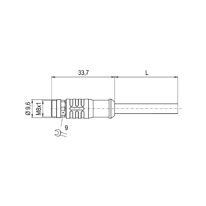 1301370300 - 3m Shielded M8 Bus Line, 4-Pole Female Socket