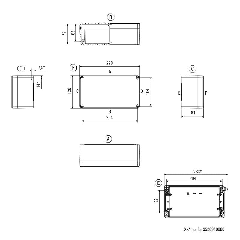 9529220000 - KLIPPON K51 Aluminum Enclosure, 120mm Height, IP68 Rated