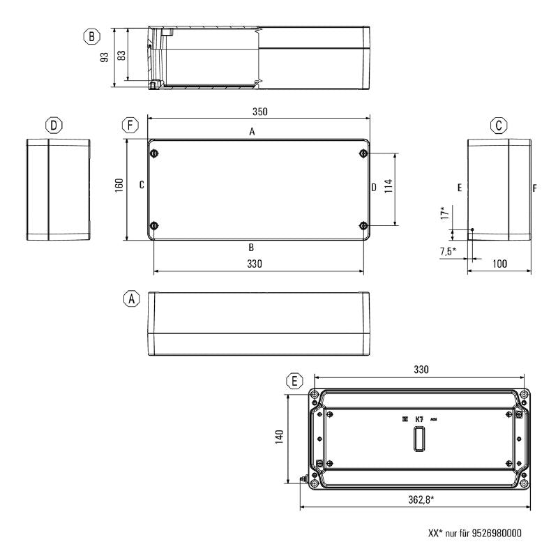 9529260000 - IP68 Aluminum Enclosure 160mm x 350mm, Silver Grey Finish