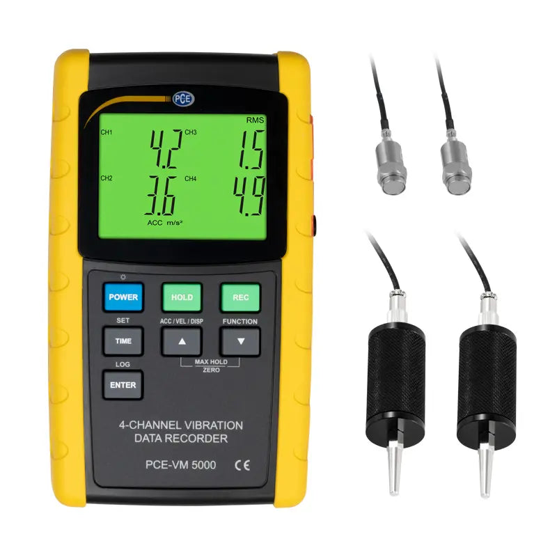 PCE-VM 5000-KIT - 4-Channel Vibration Meter with LCD Display and SD Storage