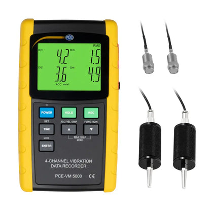 PCE-VM 5000-KIT - 4-Channel Vibration Meter with LCD Display and SD Storage