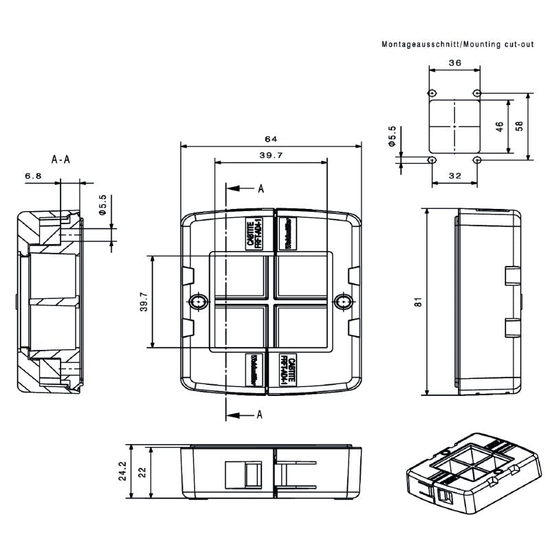 2891470000 - IP66 Cable Entry System, 64mm Height, Glass Fiber Reinforced